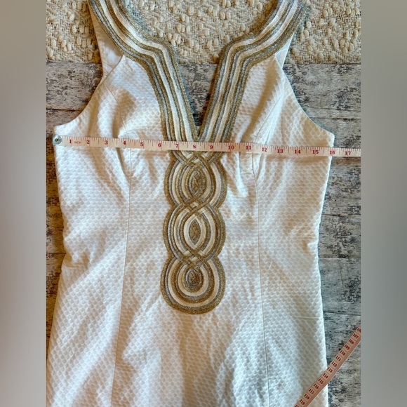 NWOT Lily Pulitzer Valli Shift Dress Resort
White w/Gold Silver Trim Size 4 - Picture 12 of 13
